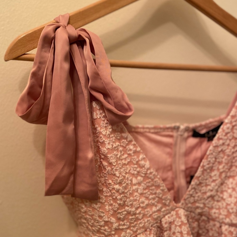 NWT Lulu's Pink Jacquard Floral Tie-Strap Mini Dress - Picture 6 of 10